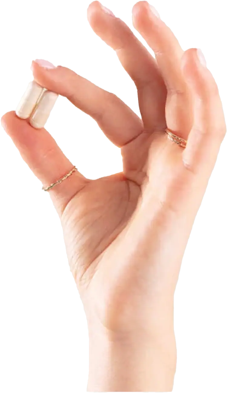 twee vingers van een hand houden twee capsules vast